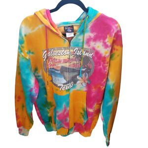 Cotton Net USA Womens Sz L Multicolor Tie Dye Long Sleeve Zip Up Hoodie Jacket